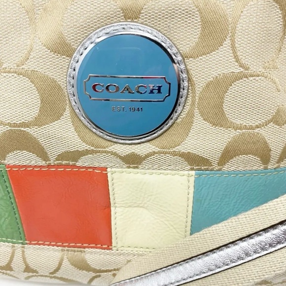COACH Signature Stripe Multicolor Medium Size
Bag, Leather and Canvas #F17428 - Picture 11 of 12